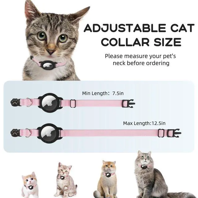 Alt view image 5 of 7 - AirTag Cat Collars, Stretchy Collar with Apple AirTag Holder and Bell, Breakaway Ultra Design Elastic GPS Tracking Collars for Cats and Puppies, (7.5-12.5 Inch), Pink