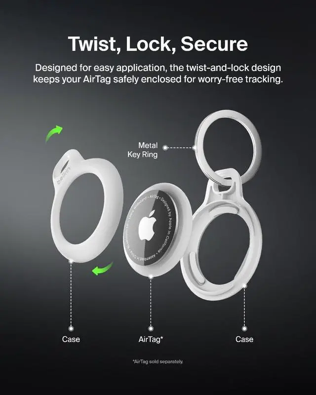 Alt view image 4 of 7 - AirTag Secure Holder with Key Ring - Durable, Scratch-Resistant Case with Open Face & Raised Edges - Protective AirTag Keychain Holder Accessory for Keys, Pets, Luggage, & More - White