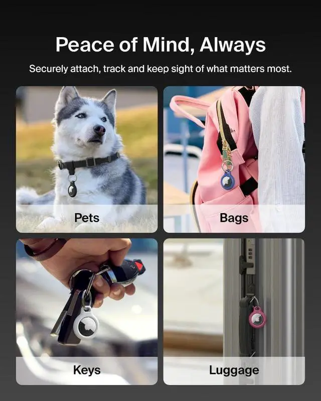 Alt view image 3 of 7 - AirTag Secure Holder with Key Ring - Durable, Scratch-Resistant Case with Open Face & Raised Edges - Protective AirTag Keychain Holder Accessory for Keys, Pets, Luggage, & More - White
