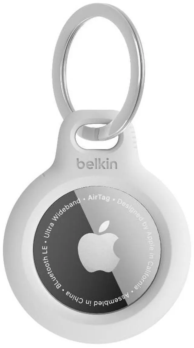 Main image of AirTag Secure Holder with Key Ring - Durable, Scratch-Resistant Case with Open Face & Raised Edges - Protective AirTag Keychain Holder Accessory for Keys, Pets, Luggage, & More - White