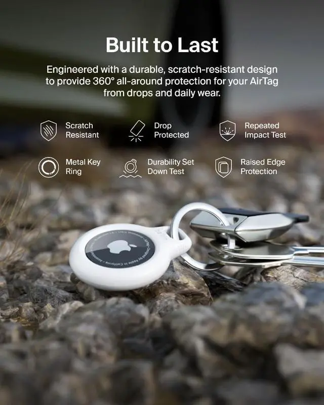 Alt view image 5 of 7 - AirTag Secure Holder with Key Ring - Durable, Scratch-Resistant Case with Open Face & Raised Edges - Protective AirTag Keychain Holder Accessory for Keys, Pets, Luggage, & More - White
