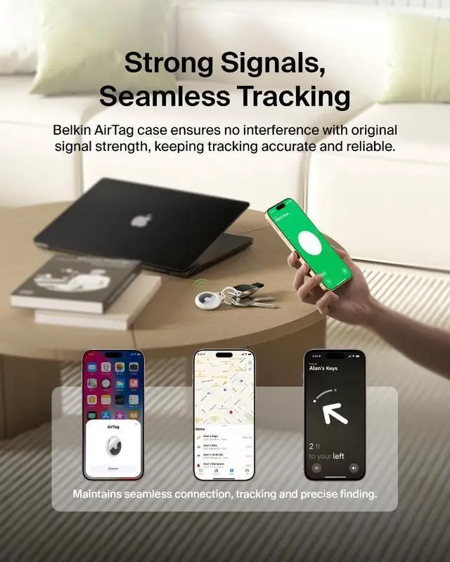 Alt view image 6 of 7 - AirTag Secure Holder with Key Ring - Durable, Scratch-Resistant Case with Open Face & Raised Edges - Protective AirTag Keychain Holder Accessory for Keys, Pets, Luggage, & More - White