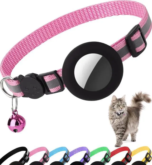 Main image of Airtag Cat Collar Breakaway, Reflective Kitten Collar with Apple Air Tag Holder and Bell for Girl Boy Cats, 0.4 Inches in Width and Lightweight(Pink)