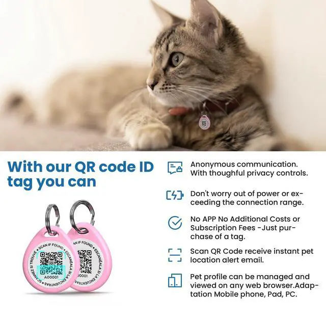 Alt view image 6 of 6 - Cat Tags Personalized Small, QR Code Cat Name Tags for Kitten Collar, Scan Location Alerts, Pink S