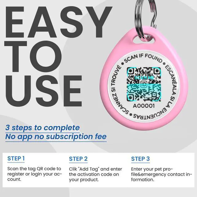 Alt view image 5 of 6 - Cat Tags Personalized Small, QR Code Cat Name Tags for Kitten Collar, Scan Location Alerts, Pink S