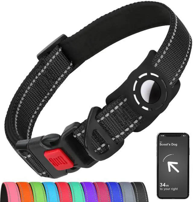 Main image of AirTag Dog Collar with AirTag Holder Compatible for Air Tag, Reflective Soft Padded, Safety Locking Buckle, Adjustable Nylon for Small Medium Large Dogs (Black,XS)