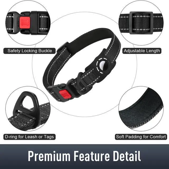 Alt view image 5 of 6 - AirTag Dog Collar with AirTag Holder Compatible for Air Tag, Reflective Soft Padded, Safety Locking Buckle, Adjustable Nylon for Small Medium Large Dogs (Black,XS)
