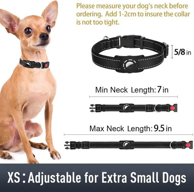 Alt view image 6 of 6 - AirTag Dog Collar with AirTag Holder Compatible for Air Tag, Reflective Soft Padded, Safety Locking Buckle, Adjustable Nylon for Small Medium Large Dogs (Black,XS)