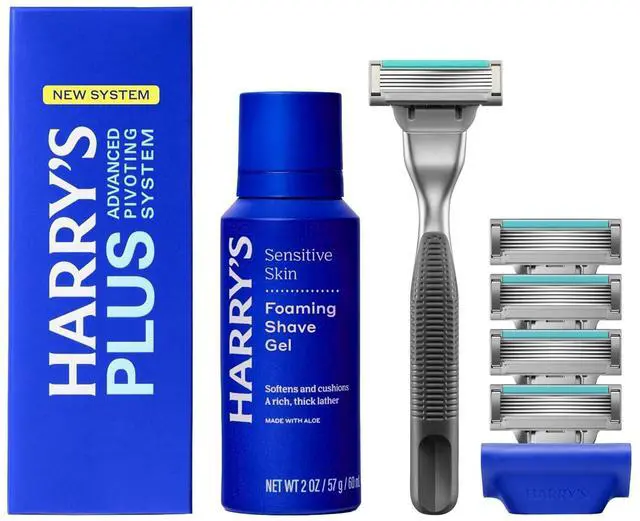 Main image of Plus Shaving Kit for Men - Premium Handle, 5 Razor Blade Cartridges, 2 oz Foaming Shave Gel, and Travel Blade Cover - TSA Approved Travel Essentials - Advanced Pivoting System - Onyx