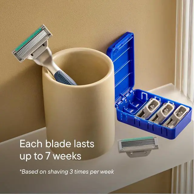 Alt view image 3 of 7 - Plus Shaving Kit for Men - Premium Handle, 5 Razor Blade Cartridges, 2 oz Foaming Shave Gel, and Travel Blade Cover - TSA Approved Travel Essentials - Advanced Pivoting System - Onyx