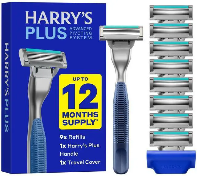 Main image of Plus Razor and Blade Value Pack, 1 Razor Handle (Tide), 9 Razor Blade Refill Cartridges- German Engineered- Up to 12 Months of Smooth Shaving