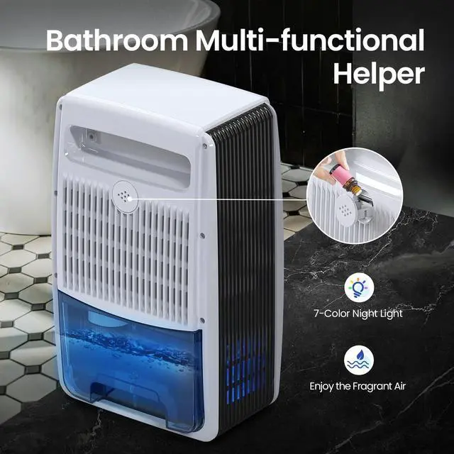 Alt view image 7 of 7 - Dehumidifier with Drain Hose for Bathroom, 95 OZ Dehumidifiers for Home Bedroom Basement & RV with Auto Shut-off, Aromatherapy