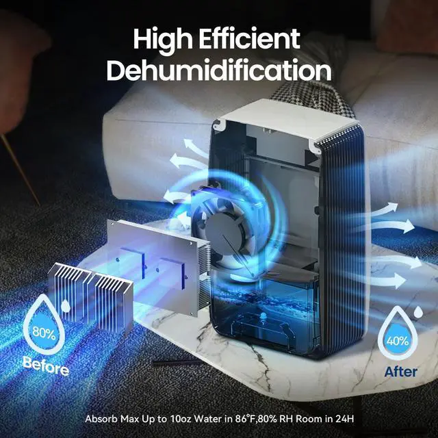Alt view image 3 of 7 - Dehumidifier with Drain Hose for Bathroom, 95 OZ Dehumidifiers for Home Bedroom Basement & RV with Auto Shut-off, Aromatherapy