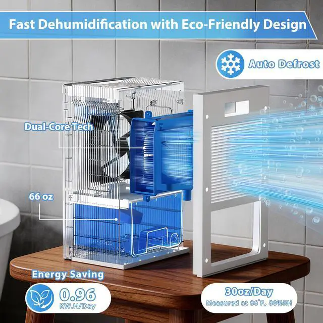 Alt view image 3 of 7 - Mini Dehumidifiers for Home(650sq.ft), Small Quiet Dehumidifier with Drain Hose 66 OZ Water Tank 4 Timer Auto Defrost and Shutoff Sleep Mode, Ideal for Bathroom, Bedroom, Closet, RV