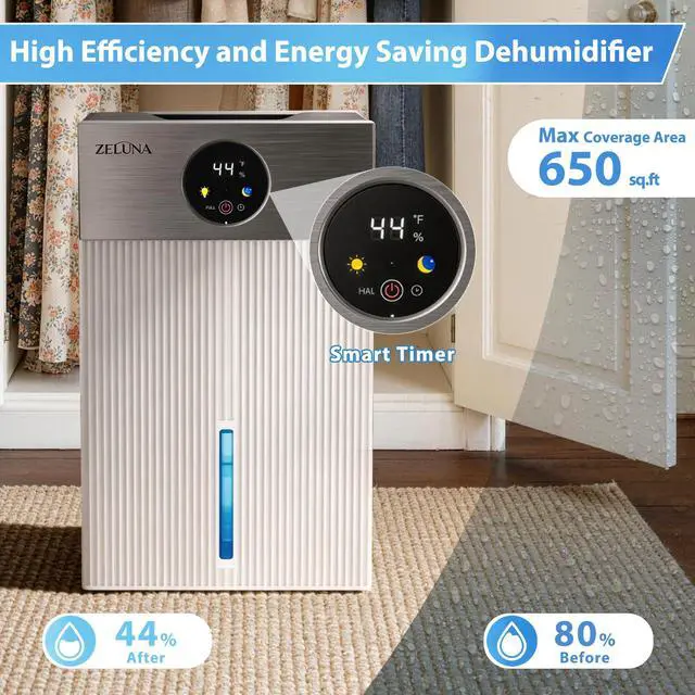 Alt view image 2 of 7 - Mini Dehumidifiers for Home(650sq.ft), Small Quiet Dehumidifier with Drain Hose 66 OZ Water Tank 4 Timer Auto Defrost and Shutoff Sleep Mode, Ideal for Bathroom, Bedroom, Closet, RV