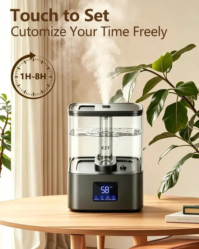 Alt view image 5 of 7 - 6L Top Fill Humidifiers for Bedroom & 60H Runtime - Cool Mist Humidifier, 3 Mist Levels, 8H Timer, Essential Oil Tray, Humidity Display, Quiet for Bedroom, Baby, Plants, Large Room (Black, 6L)