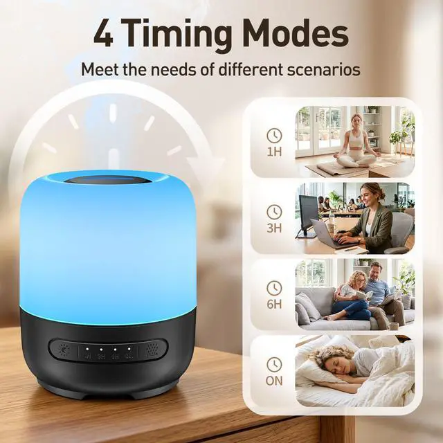 Alt view image 4 of 7 - Essential Oil Diffuser, 300ml Ultrasonic Aromatherapy Oil Diffuser & Humidifier with 7 Color Night Lights, Quiet 20dB Operation for 12 Hours, for Home, Bedroom, Office (1)