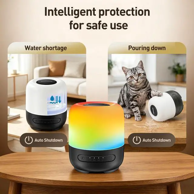 Alt view image 7 of 7 - Essential Oil Diffuser, 300ml Ultrasonic Aromatherapy Oil Diffuser & Humidifier with 7 Color Night Lights, Quiet 20dB Operation for 12 Hours, for Home, Bedroom, Office (1)