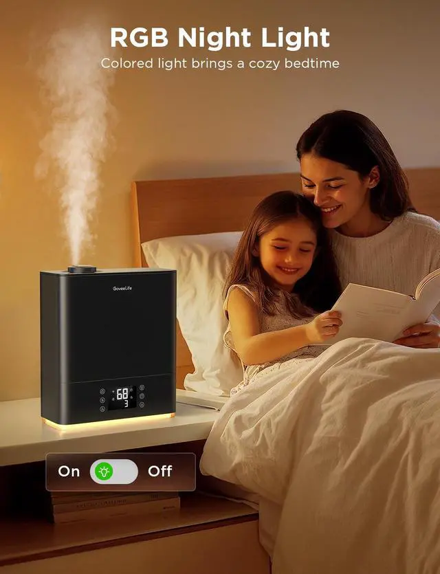 Alt view image 5 of 7 - Smart Humidifiers for Bedroom Large Room, Top-Fill Cool Mist 6L WiFi Air Humidifier, Auto Mode, App & Voice Control, 60H Runtime, Rapid Humidification, RGB Nightlight Baby Plants, Black