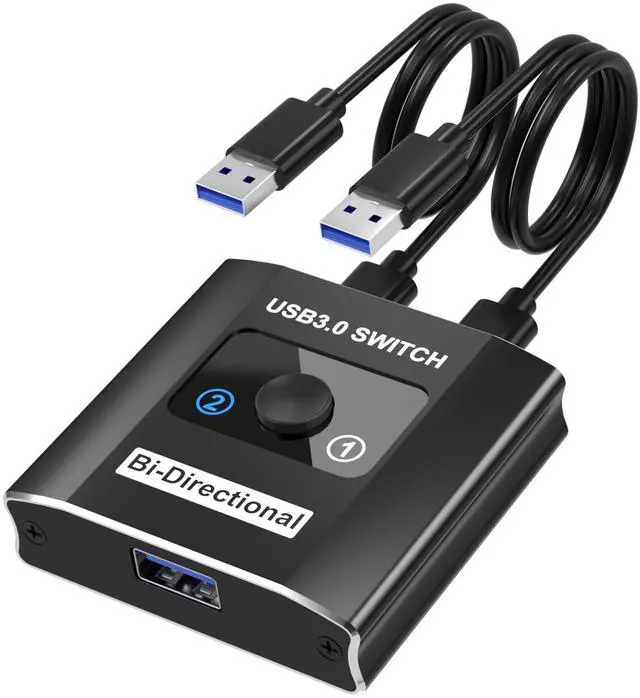Main image of USB 3.0 Switch, Bi-Directional USB Switcher USB Splitter 1 in 2 Out/2 in 1 Out with 2 USB3.0 Cables, Aluminum USB Switcher 2 Computers Share Keyboard Mouse Printer, USB Splitter for Laptop