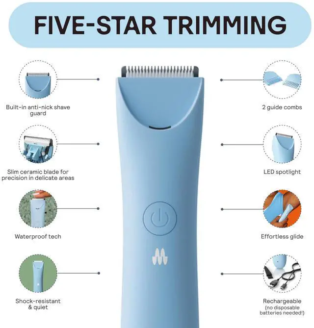 Alt view image 2 of 7 - Slimmer Trimmer Electric Bikini Line & Pubic Hair Trimmer for Women, Body Hair Groomer for Intimate Areas, Legs & Underarms, Waterproof & Rechargeable, Sky