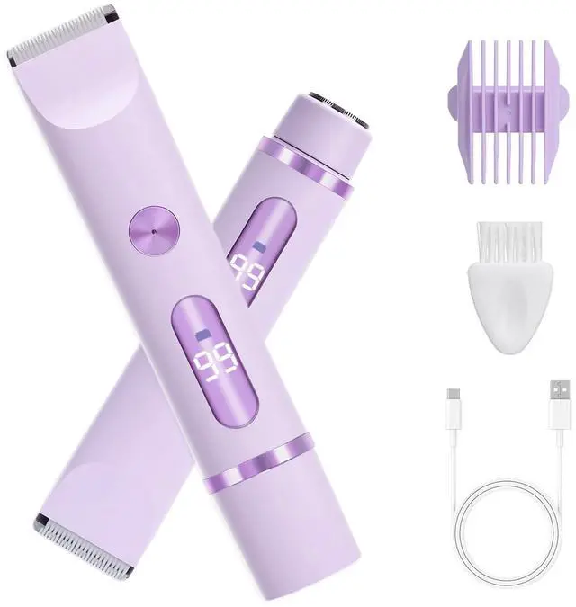 Main image of Dual Head Shaver 2 in 1 Bikini Trimmer for Women Electric Razors Lady Pubic Hair, LCD Display Bikini Underarm Arm Leg Face Body 2026 Upgraded Version- Purple
