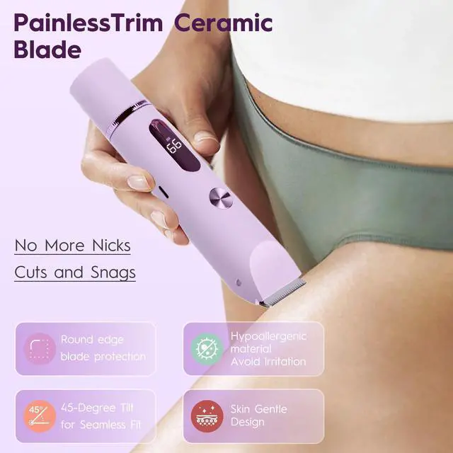 Alt view image 4 of 7 - Dual Head Shaver 2 in 1 Bikini Trimmer for Women Electric Razors Lady Pubic Hair, LCD Display Bikini Underarm Arm Leg Face Body 2026 Upgraded Version- Purple