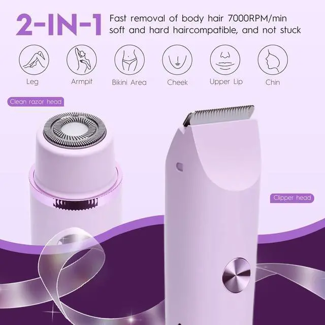 Alt view image 2 of 7 - Dual Head Shaver 2 in 1 Bikini Trimmer for Women Electric Razors Lady Pubic Hair, LCD Display Bikini Underarm Arm Leg Face Body 2026 Upgraded Version- Purple