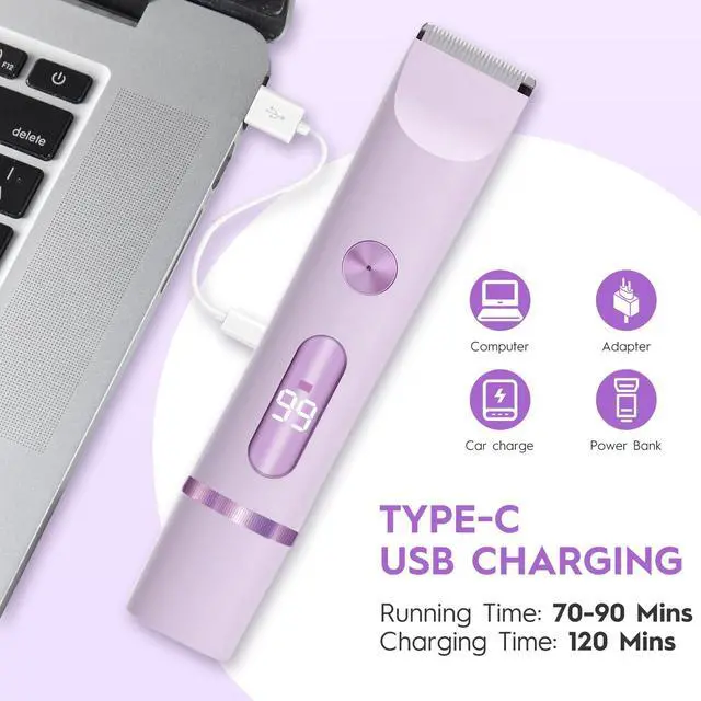 Alt view image 5 of 7 - Dual Head Shaver 2 in 1 Bikini Trimmer for Women Electric Razors Lady Pubic Hair, LCD Display Bikini Underarm Arm Leg Face Body 2026 Upgraded Version- Purple