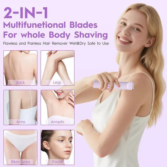 Alt view image 7 of 7 - Dual Head Shaver 2 in 1 Bikini Trimmer for Women Electric Razors Lady Pubic Hair, LCD Display Bikini Underarm Arm Leg Face Body 2026 Upgraded Version- Purple