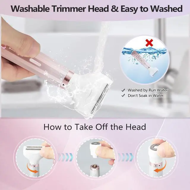 Alt view image 7 of 7 - Electric Razor for Women, Bikini Trimmer 5 in 1 Electric Shavers Razors IPX6 Waterproof Wet/Dry Body Shaver for Face Nose Eyebrow Arms Armpit Legs Pubic Area Painless Replaceable Facial Hair Removal