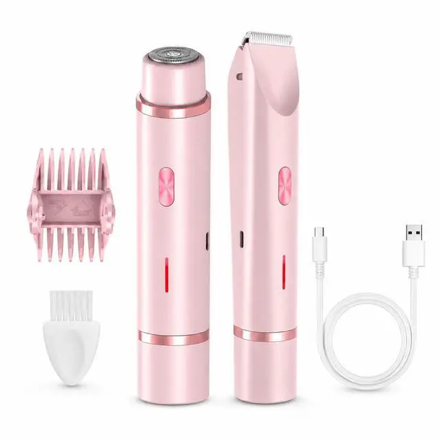 Main image of Bikini Trimmer for Women, 2-in-1 Electric Razor with Dual Heads, IPX7 Waterproof Wet/Dry Body Groomer for Bikini Line, Underarms, Legs & Face, Rechargeable Cordless Shaver