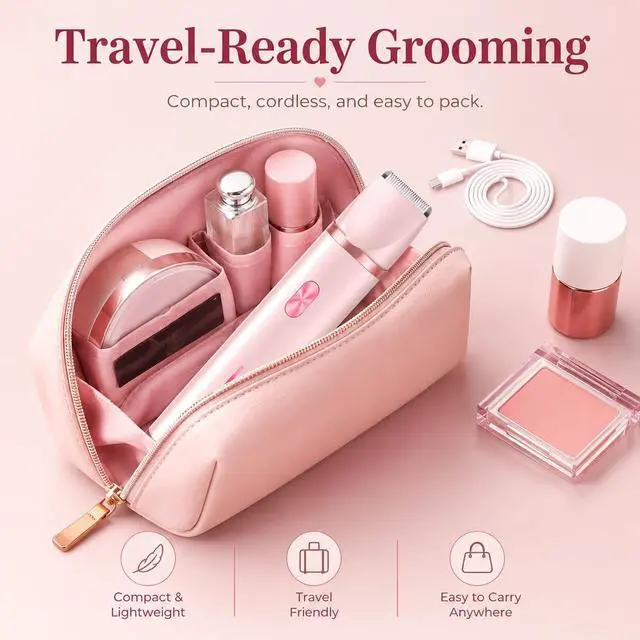 Alt view image 7 of 7 - Bikini Trimmer for Women, 2-in-1 Electric Razor with Dual Heads, IPX7 Waterproof Wet/Dry Body Groomer for Bikini Line, Underarms, Legs & Face, Rechargeable Cordless Shaver