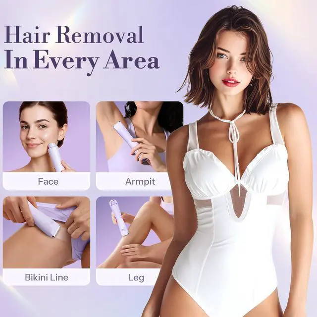 Alt view image 3 of 7 - Bikini Trimmer for Women, 2 in 1 Electric Shaver for Women, Bikini RazorWaterproof IPX7 with LED, Pubic Hair Trimmer for Leg Arm Underarm Bikini Area, Pull Bows Gift Box(Lavender Dream Purple)