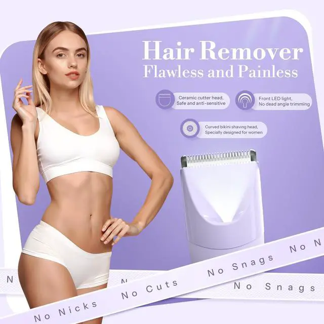 Alt view image 4 of 7 - Bikini Trimmer for Women, 2 in 1 Electric Shaver for Women, Bikini RazorWaterproof IPX7 with LED, Pubic Hair Trimmer for Leg Arm Underarm Bikini Area, Pull Bows Gift Box(Lavender Dream Purple)