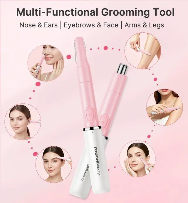 Alt view image 5 of 7 - Hair Trimmer for Face Eyebrow Nose Ear Body Hair Trimming, All in ONE Hair Remover for Women & Men Dual Blades Shaver Battery Powered TB-1458