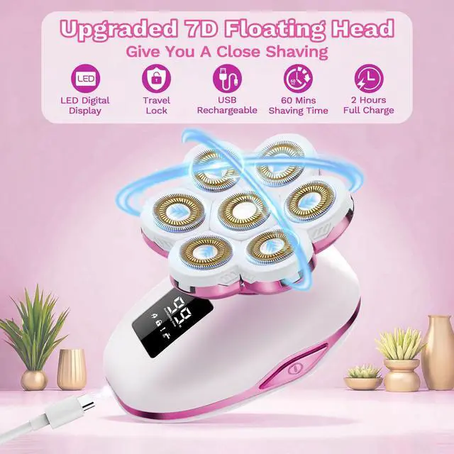 Alt view image 4 of 7 - Electric Razors for Women, 7D Electric Shaver for Women, 5 in 1 Lady Shavers, Wet/Dry Bikini Trimmer, Painless Face Razor for Arms Legs Armpit Pubic Area