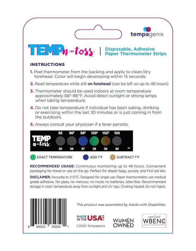 Alt view image 2 of 6 - Fast Reading Disposable Forehead Thermometer Strips - Temp-N-Toss for Accurate & Hygienic Baby Temperature Measurement - Easy to Use and Reliable Single-Use Fever Indicator (6)