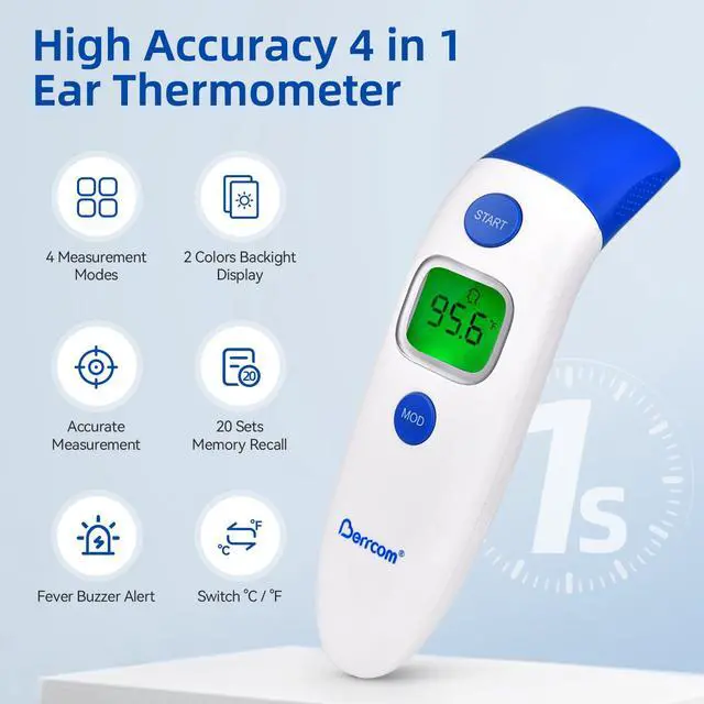 Alt view image 2 of 7 - 3 in 1 Forehead and Ear Thermometer Indoors Non-Contact Backlight Body Object Temperature Checking Sensor Touchless Digital Thermometer with Fever Alert