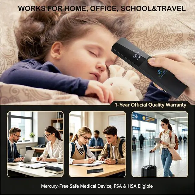 Alt view image 7 of 7 - No-Touch Forehead Thermometer for Adults and Kids, Non-Contact Digital Baby Thermometer for Infants/Newborns, Medical Grade Touchless Temporal Thermometer for Fever