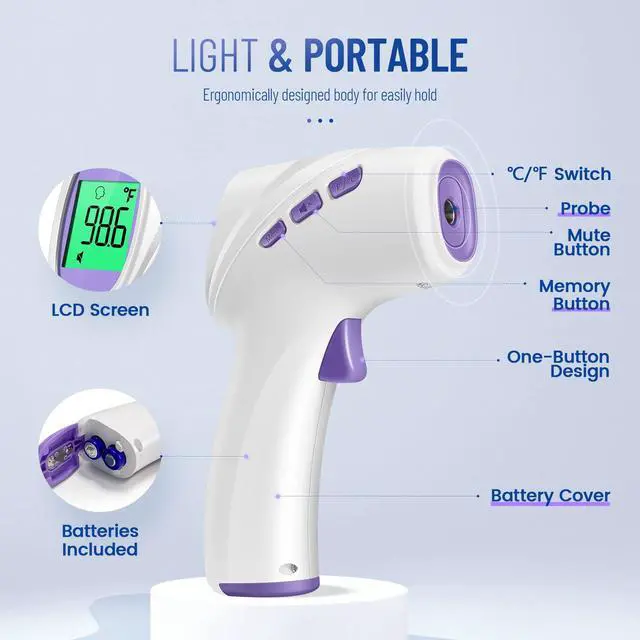 Alt view image 5 of 7 - No-Touch Thermometer for Adults and Kids, Digital Thermometer with Fever Alarm, Fast Accurate Results, Easy for All Ages, FSA Eligible (Purple)