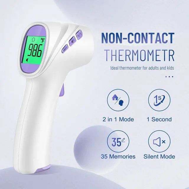 Alt view image 2 of 7 - No-Touch Thermometer for Adults and Kids, Digital Thermometer with Fever Alarm, Fast Accurate Results, Easy for All Ages, FSA Eligible (Purple)