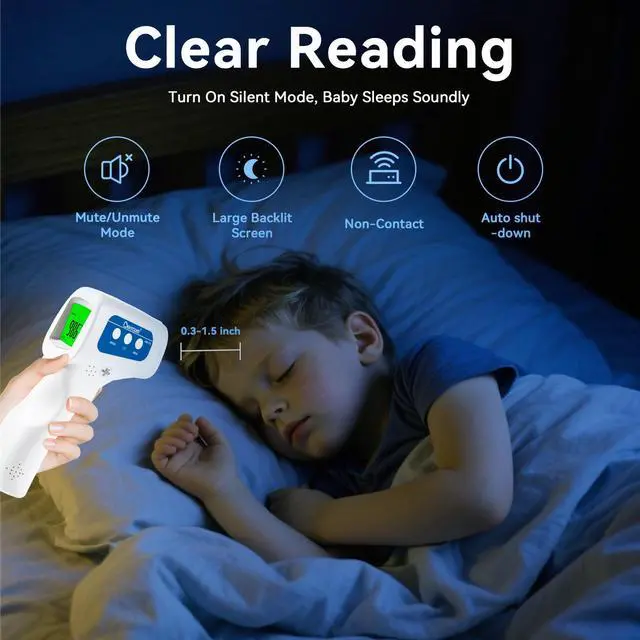 Alt view image 7 of 7 - 3-in-1 Contactless Infrared Forehead Thermometer for Fever Check | for Babies, Kids & Adults | 2-Pack | Batteries Included | JXB-178 (White)