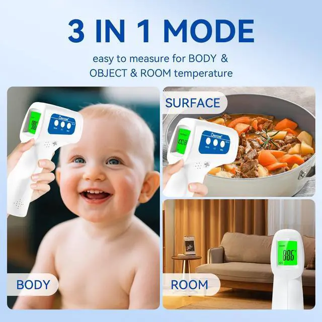Alt view image 3 of 7 - 3-in-1 Contactless Infrared Forehead Thermometer for Fever Check | for Babies, Kids & Adults | 2-Pack | Batteries Included | JXB-178 (White)