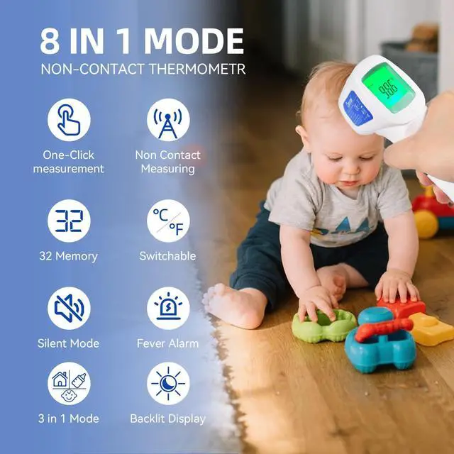 Alt view image 5 of 7 - 3-in-1 Contactless Infrared Forehead Thermometer for Fever Check | for Babies, Kids & Adults | 2-Pack | Batteries Included | JXB-178 (White)
