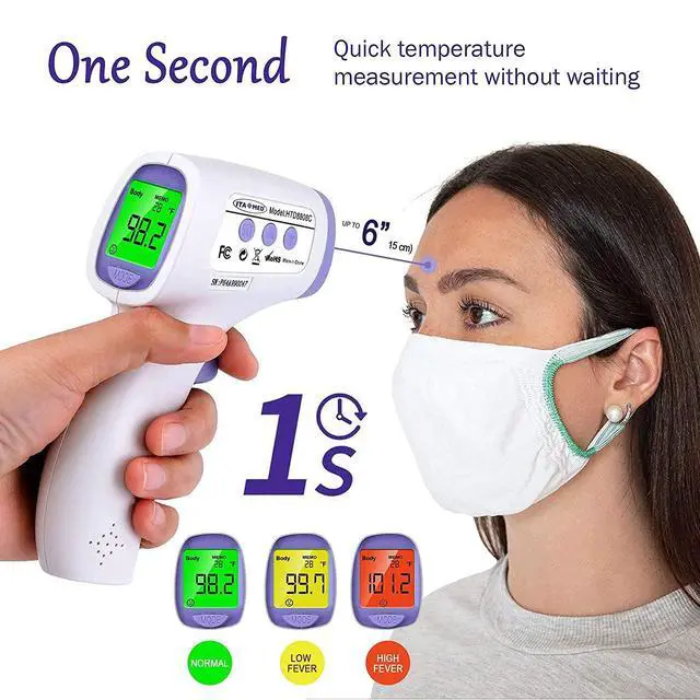 Alt view image 3 of 5 - Digital Non-Contact Infrared Forehead Thermometer for Adults & Kids, Accurate Instant Reading, Dual Mode Body & Surface C / F, Intelligent Temperature/Fever Alert, Batteries Included