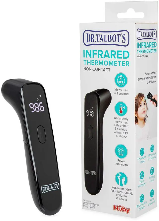 Main image of Non-Contact Acrylic Infrared Thermometer with Led Screen, Fever Warning Indicator, Accurate 1 S Reading for Baby, Kids, Adults, Black