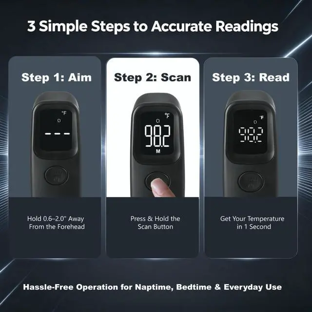Alt view image 7 of 7 - Medical Grade Non-Contact Forehead Thermometer for Adults and Kids, No-Touch Digital Infrared Thermometer for Infants/Newborns, Touchless Temporal Thermometer for Fever, Black