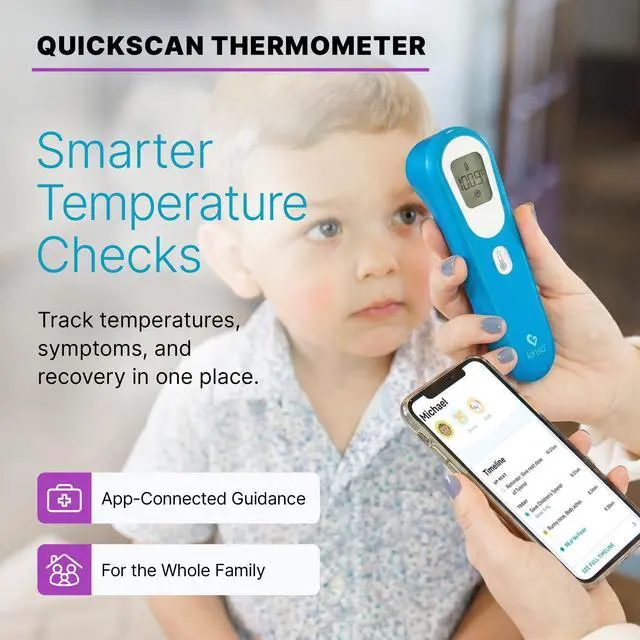 Alt view image 2 of 7 - QuickScan Smart Forehead Thermometer for Adults, Kids and Babies, No-Touch Digital Thermometer, App-Connected Family Health Tracking, Fast Accurate Fever Readings