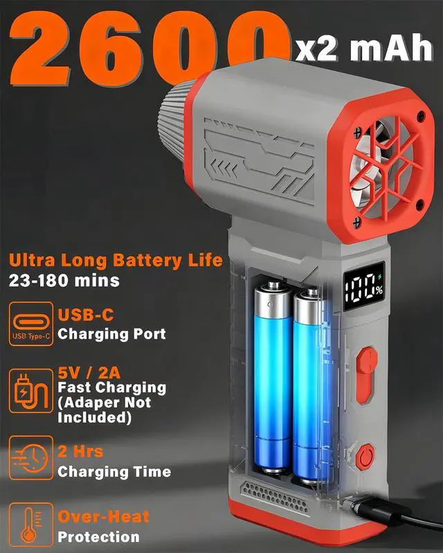 Alt view image 3 of 7 - Compressed Air Duster, 130K RPM Powerful Cordless Electric Mini Blower with Display, 10-Gear Adjustable Jet Fan with Fast Charging, Rechargeable Dust Blower for Home, Outdoor and Car (Gray, Blow)